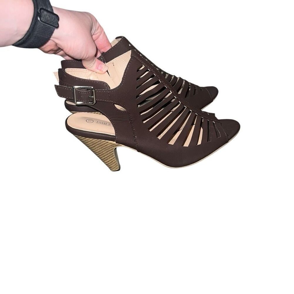 ASHLEY BLUE Brown Cut Out Cone Heel Size 10 - Picture 3 of 5